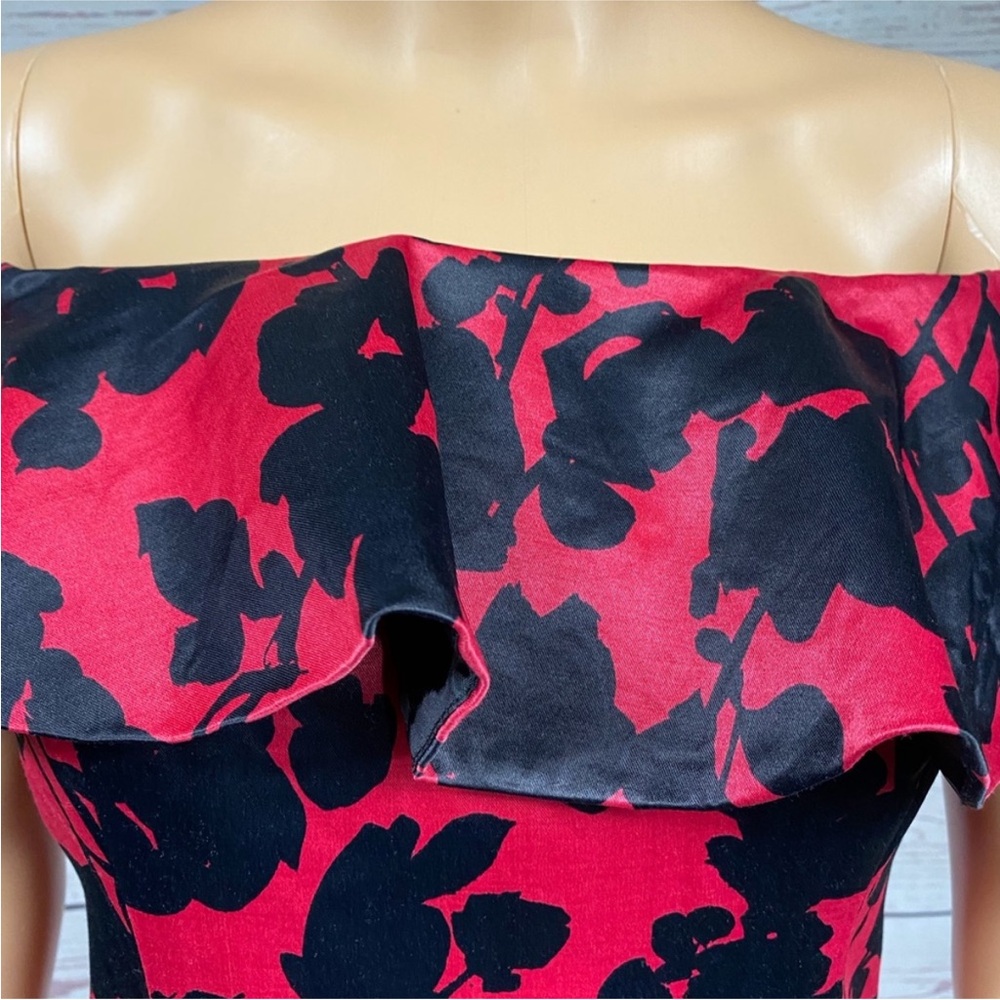 Topshop Floral Satin Off-The-Shoulder Mini Dress - Picture 4 of 11